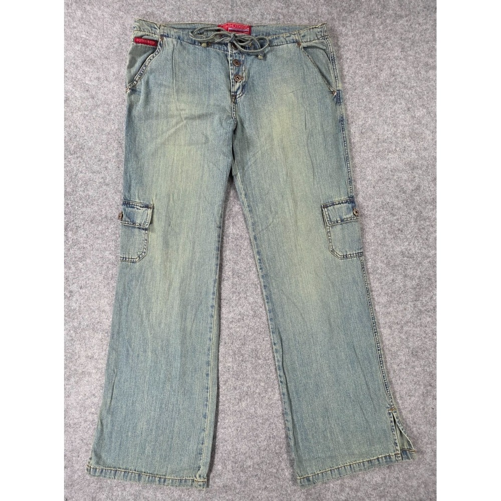Vintage Hot Kiss Flare Jeans Size L Blue Denim Wide Leg Y2K Boho drawstring